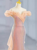 Mermaid Tulle Off Shoulder Sweetheart Party Dress, Sequins Prom Dress HZ1024