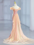 Mermaid Tulle Off Shoulder Sweetheart Party Dress, Sequins Prom Dress HZ1024