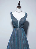 A-Line Blue Long prom Dress, Blue Formal Dresses HZ1024