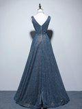 A-Line Blue Long prom Dress, Blue Formal Dresses HZ1024
