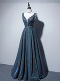 A-Line Blue Long prom Dress, Blue Formal Dresses HZ1024