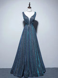 A-Line Blue Long prom Dress, Blue Formal Dresses HZ1024