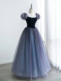 A-Line Tulle Long Prom Dress, Purple Formal Dress HZ1024