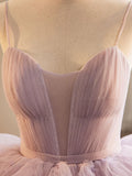 Sweetheart Neck Tulle Pink Long Prom Dress, Pink Evening Dress HZ1024