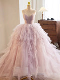 Sweetheart Neck Tulle Pink Long Prom Dress, Pink Evening Dress HZ1024