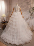 Sweetheart Neck Tulle Lace Applique Beige Long Prom Dress with Beads HZ1024