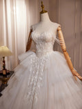 Sweetheart Neck Tulle Lace Applique Beige Long Prom Dress with Beads HZ1024