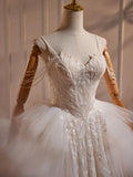 Sweetheart Neck Tulle Lace Applique Beige Long Prom Dress with Beads HZ1024