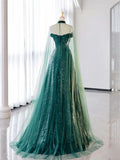 Tulle Sequin Dark Green Long Prom Dress, Green Formal Evening Dress HZ1024