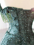 Tulle Sequin Dark Green Long Prom Dress, Green Formal Evening Dress HZ1024