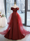 Sweetheart Neck Mermaid Burgundy Long Prom Dress, Burgundy Formal Dress HZ1024