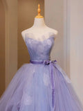 V Neck Tulle Lace Long Prom Dress, Purple Formal Sweet 16 Dress HZ1024