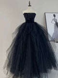 Tulle Black Long Prom Dress, Black Formal Evening Dress HZ1024