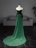 Tulle Velvet Green Long Prom Dress, Green Long Formal Dress HZ1024