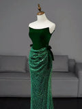 Tulle Velvet Green Long Prom Dress, Green Long Formal Dress HZ1024