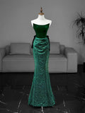 Tulle Velvet Green Long Prom Dress, Green Long Formal Dress HZ1024