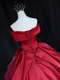 Off Shoulder Satin Tulle Long Prom Gown, Red Long Evening Gown HZ1024