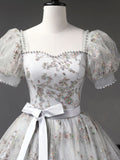 A-Line Tulle Sequin Long Prom Dress, Gray Formal Evening Dresses HZ1024