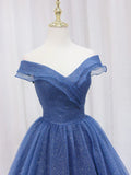 Dark Blue Tulle Long Prom Dresses, Blue Formal Evening Dress HZ1024