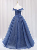 Dark Blue Tulle Long Prom Dresses, Blue Formal Evening Dress HZ1024