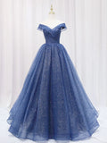 Dark Blue Tulle Long Prom Dresses, Blue Formal Evening Dress HZ1024