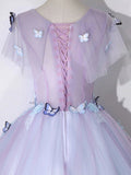 Round Neck Tulle Lace Purple Long Prom Dress, Purple Formal Dress HZ1024