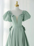 Green Satin Long Prom Dresses, Green Formal Evening Dresses HZ1024