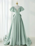 Green Satin Long Prom Dresses, Green Formal Evening Dresses HZ1024