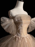 Tulle Lace Long Prom Dress, Champagne Formal Evening Dress HZ1024