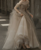 Tulle Lace Long Prom Dress, Champagne Formal Evening Dress HZ1024