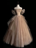 Tulle Lace Long Prom Dress, Champagne Formal Evening Dress HZ1024