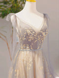 V Neck Tulle Long Prom Dresses, Tulle Formal Evening Dresses HZ1024