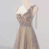 V Neck Tulle Long Prom Dresses, Tulle Formal Evening Dresses HZ1024