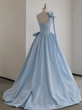 One Shoulder Satin Blue Long Prom Dresses, Blue Formal Evening Dress HZ1024