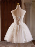 Sweetheart Neck Tulle Lace Light Champagne Short Prom Dress HZ1024