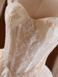 Sweetheart Neck Tulle Lace Light Champagne Short Prom Dress HZ1024
