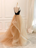 Champagne Tulle Long Prom Dress, Champagne Evening Dresses HZ1024