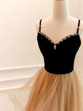 Champagne Tulle Long Prom Dress, Champagne Evening Dresses HZ1024