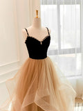 Champagne Tulle Long Prom Dress, Champagne Evening Dresses HZ1024