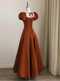 Puff Sleeves Satin Long Prom Dress, Long Evening Dresses HZ1024