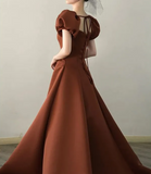 Puff Sleeves Satin Long Prom Dress, Long Evening Dresses HZ1024