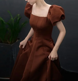 Puff Sleeves Satin Long Prom Dress, Long Evening Dresses HZ1024