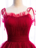 Tulle Long Prom Dresses, Burgundy Formal Graduation Dresses HZ1024