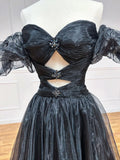 Off Shoulder Black Long Prom Dresses, Black Formal Evening Dress HZ1024