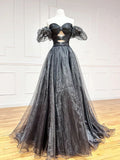 Off Shoulder Black Long Prom Dresses, Black Formal Evening Dress HZ1024