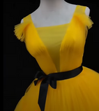 Tulle High Low Prom Dress, Yellow Formal Evening Dress HZ1024