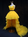 Tulle High Low Prom Dress, Yellow Formal Evening Dress HZ1024