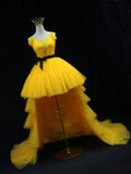 Tulle High Low Prom Dress, Yellow Formal Evening Dress HZ1024