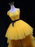 Tulle High Low Prom Dress, Yellow Formal Evening Dress HZ1024