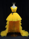 Tulle High Low Prom Dress, Yellow Formal Evening Dress HZ1024